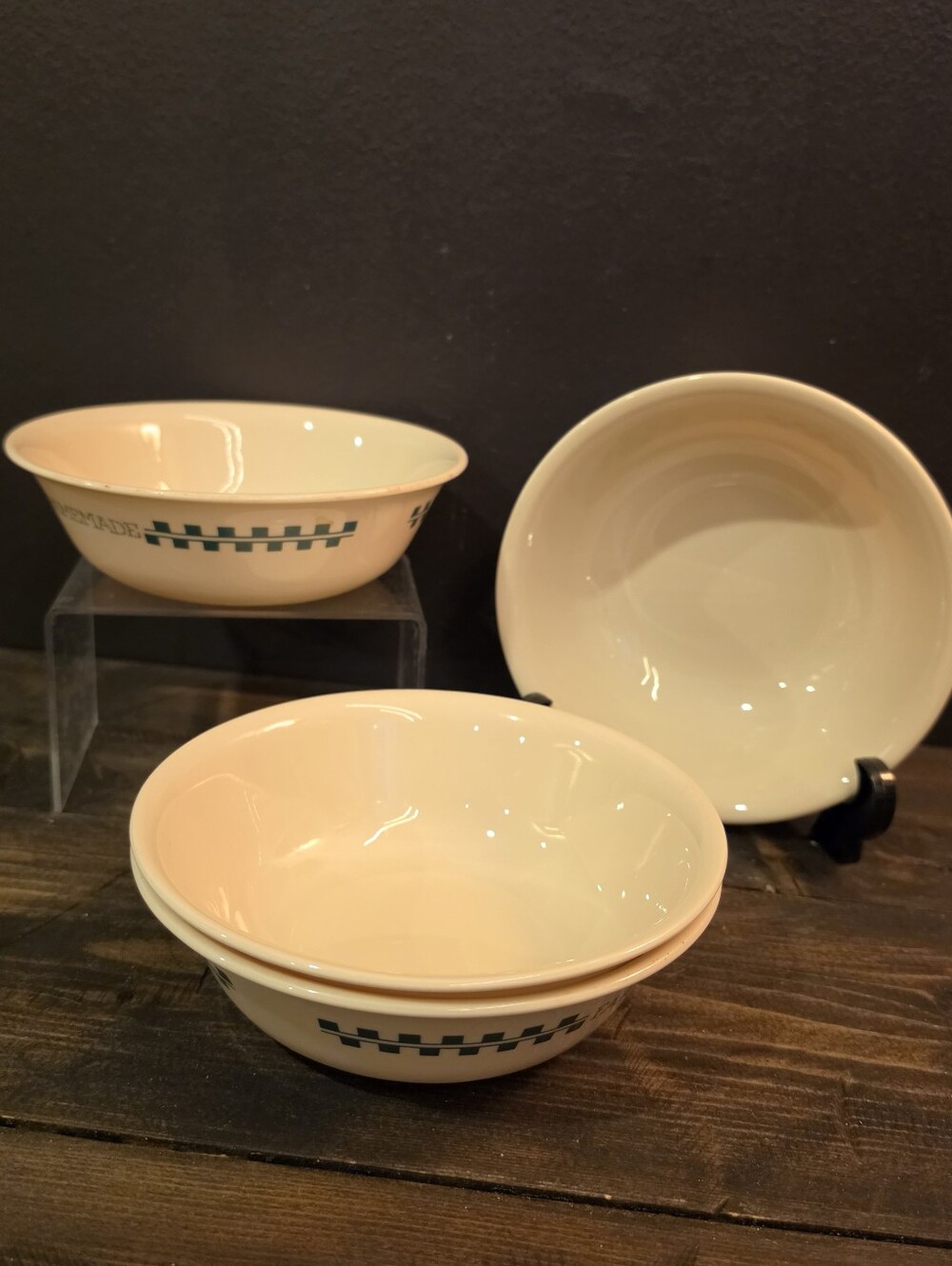 VTG Corelle Farm Fresh Cereal Bowls 6.25" Set of 4 Corning Green Check Homemade
